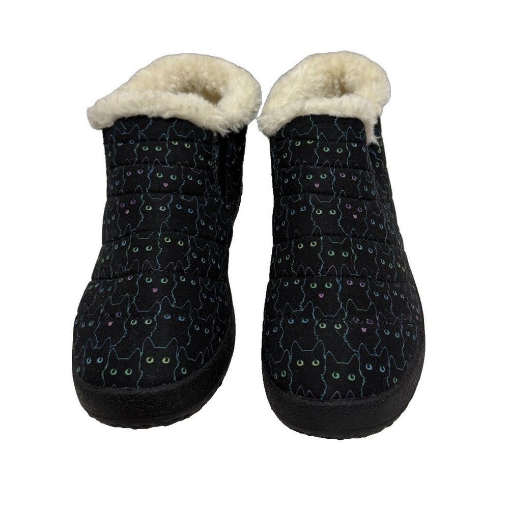Yes We Vibe  Cozy Cat Print Slip-On Ankle Boots - Women's 8